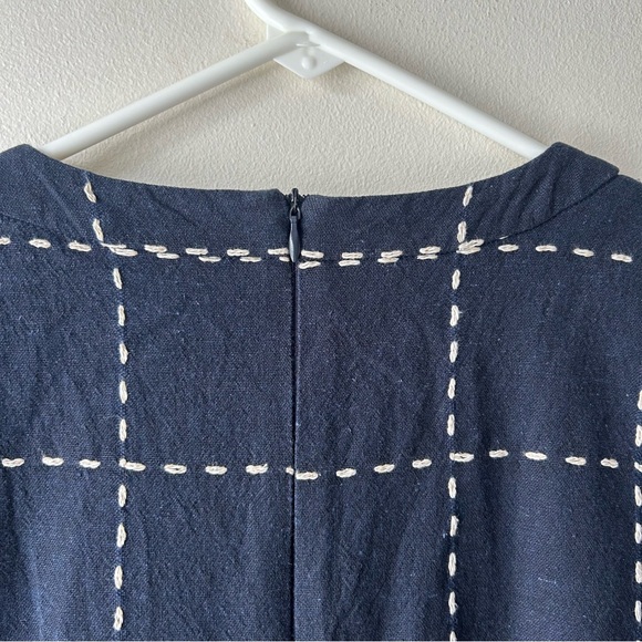 Navy and ivory windowpane grid print midi knee length dress - Picture 10 of 12